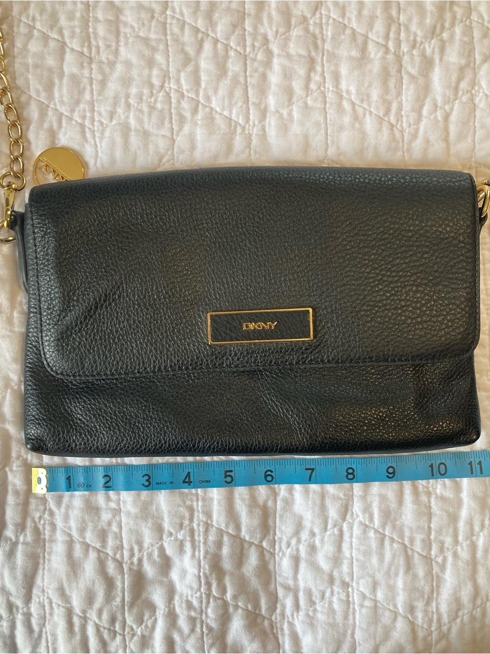 DKNY Black Leather Clutch with Gold-Tone Accents